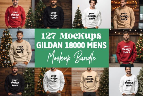 127 Gildan 18000 Mens Mockup Bundle for Christmas Amp Graphics