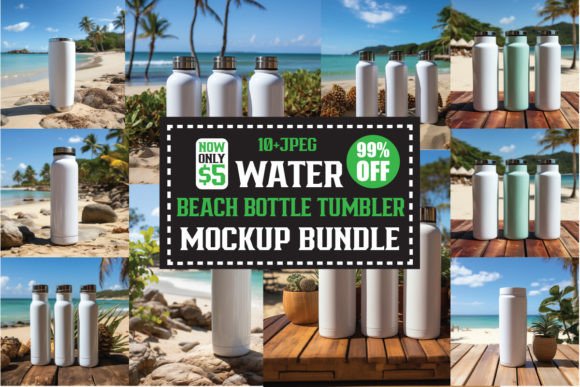 Beach Water Bottle Free Mockup Bundle for Graphics and Bottles Amp