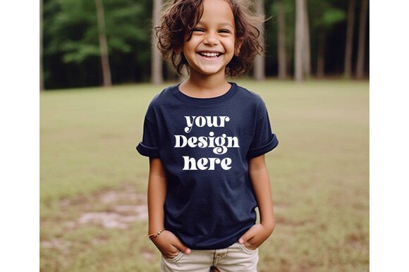 Bella Canvas 3001T Navy Kids Mockup for Graphics and Baby Amp