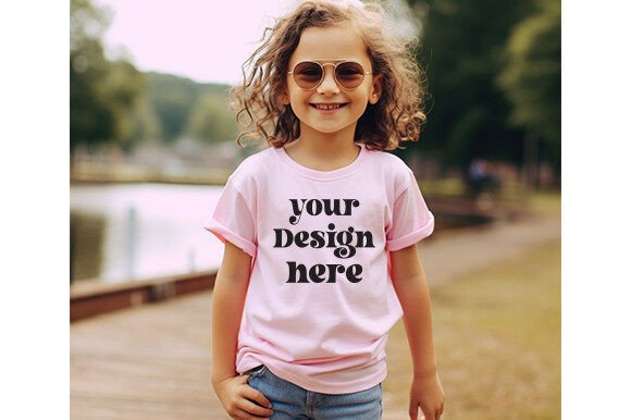Bella Canvas 3001T Pink Kids Mockup for Graphics and Baby Amp