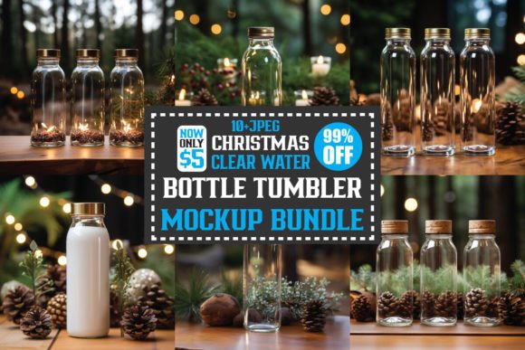 Christmas Clear Water Free Mockup Bundle for Graphics and Bottles Amp