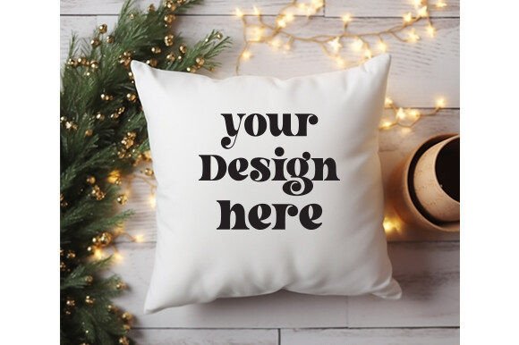 Christmas Pillow Mockup for Graphics and Mugs Amp