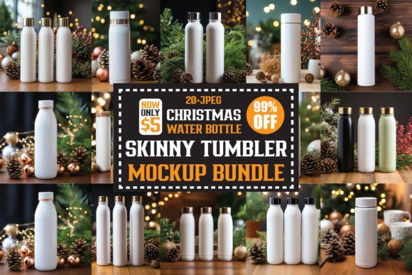 Christmas Water Bottle Mockup Bundle for Graphics & Christmas Amp