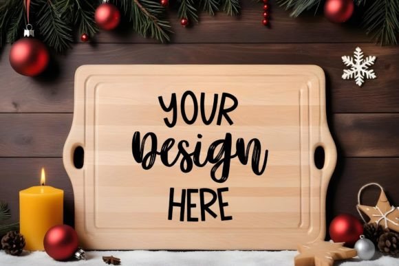 Christmas Wooden Chopping Board Mockup - Graphics for Christmas Amp