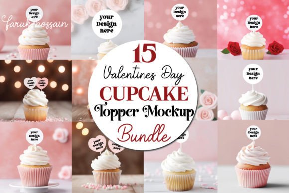 Cupcake Topper Mockup Bundle, Valentines