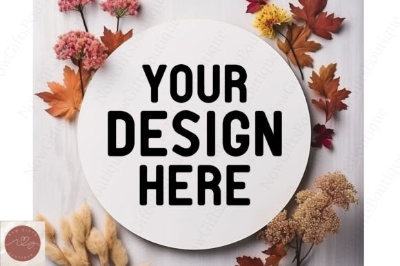 Fall Autumn White Round Sign Mockup 18 - A Graphics Asset for Holiday Amp Creations