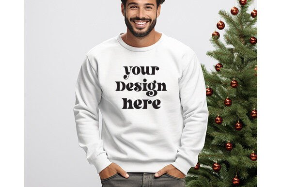 Gildan 18000 Men White Christmas Mockup for Graphics and Christmas Amp