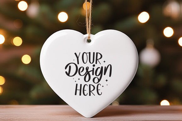 Heart White Ceramic Ornament Mockup for Christmas Amp Graphics
