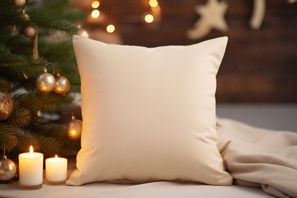 Retro Christmas Pillow Mockup for Graphics and Pillows Amp