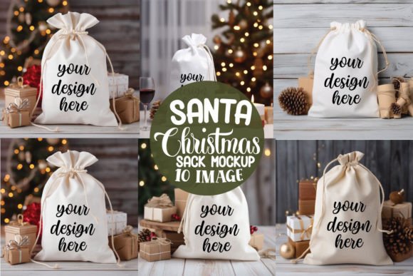 Santa Christmas Sack Mockup Bundle for Graphics and Bags Amp
