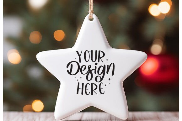 Star White Ceramic Ornament Mockup for Christmas Amp Graphics