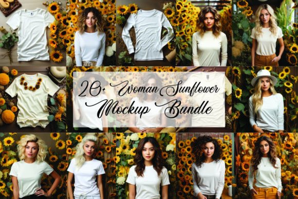 Sunflower Woman Mockup Bundle for Apparel Mockups and Graphics