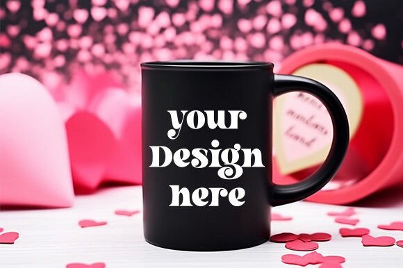 Valentine's Day Black Mug Mockup 1 for Graphics and Mugs Amp