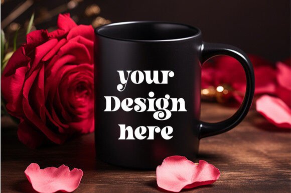 Valentine's Day Black Mug Mockup 12 for Graphics and Mugs Amp