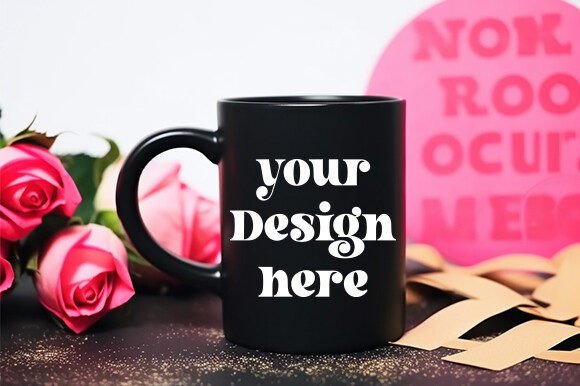 Valentine's Day Black Mug Mockup 3 for Graphics and Mugs Amp