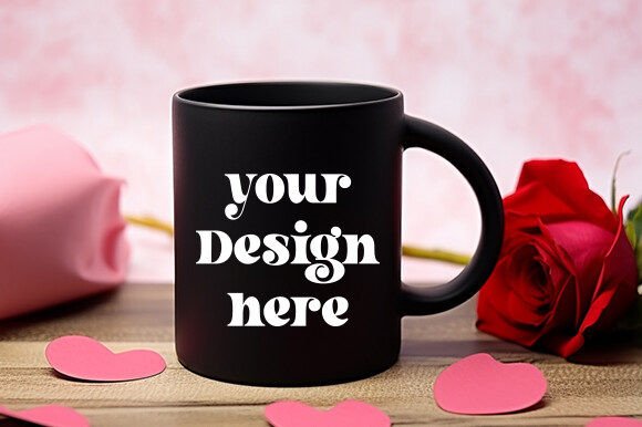 Valentine's Day Black Mug Mockup 6 for Graphics and Mugs Amp