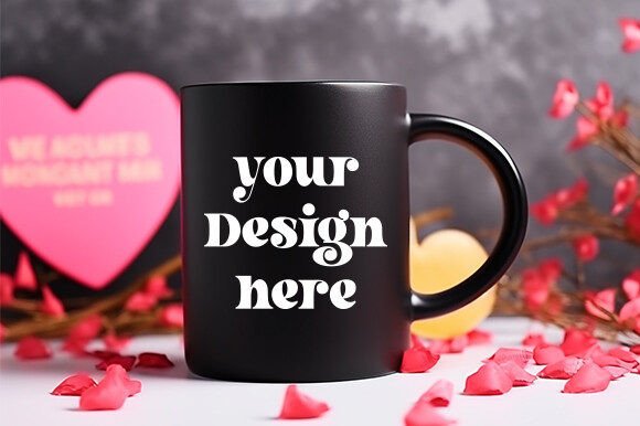 Valentine's Day Black Mug Mockup 9 for Graphics and Mugs Amp