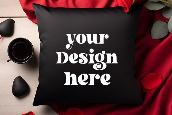 Valentines Day Pillow Mockup Black for Graphics and Pillows Amp