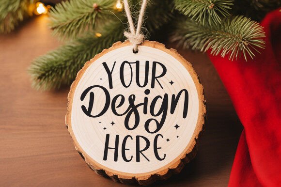 Wood Round Ornament Mockup for Christmas Amp Graphics