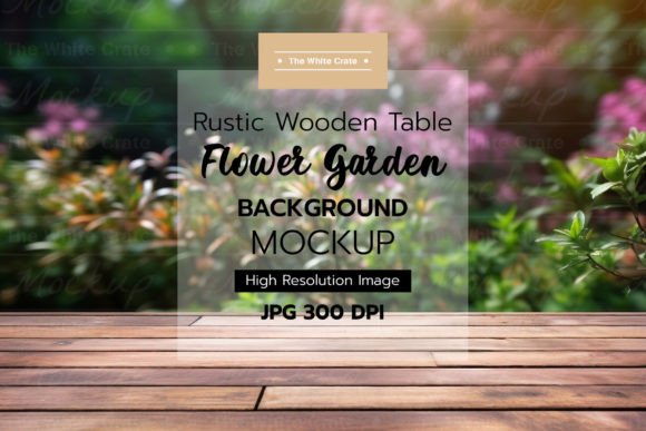 Wood Table with Garden Background Mockup for Editorial and Web Design